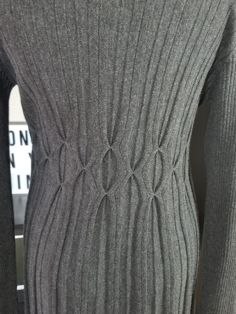 Max Studio Charcoal Cable Knit Fit & Flare Sweater Dress M Dark Academia - Picture 5 of 7